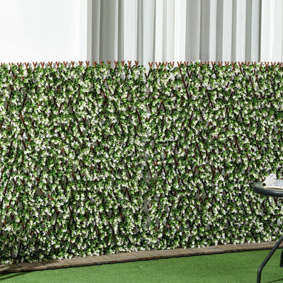 Outsunny 2pc Expanding Garden Trellis, 2 x 1m Faux Decorative Privacy Fence with Artificial Leaves, Privacy Screen Greenery Walls for Garden Balcony, Eucalyptus Leaves 