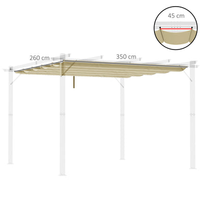 Outsunny Retractable Pergola Shade Cover, Replacement Canopy for 4 x 3 (m) Pergola, Retractable Roof, Beige 