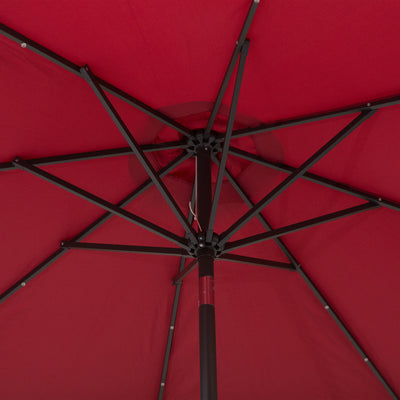 Outsunny 2.7m Patio Garden Umbrella Outdoor Parasol with Tilt Crank and 24 LEDs Lights (Red) 