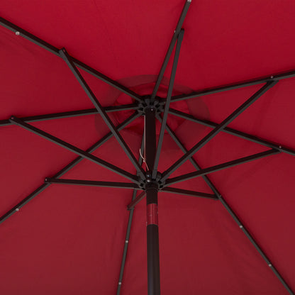 Outsunny 2.7m Patio Garden Umbrella Outdoor Parasol with Tilt Crank and 24 LEDs Lights (Red) 