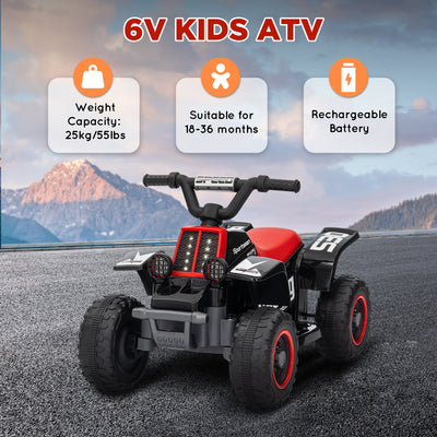AIYAPLAY 6V Electric Quad Bike for Kids, Ride On ATV w/ Forward Backward, Headlights, for 18-36 Months, Black and Red 