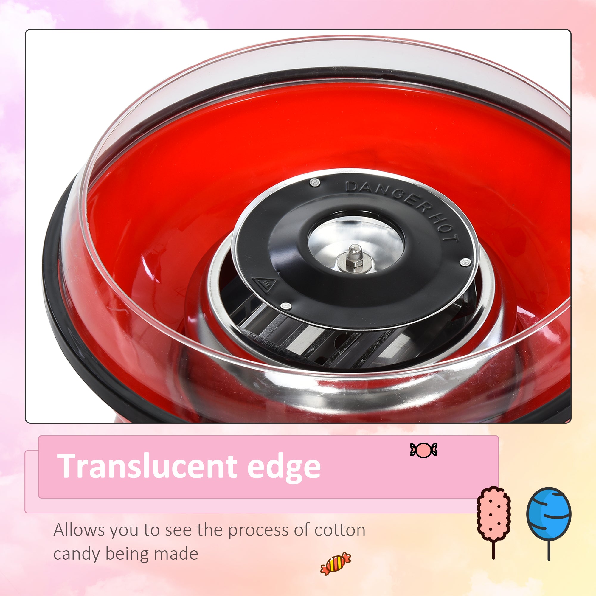 HOMCOM 450W Electric Candyfloss Machine Kit Non-Stick Plates Fairground Fun Children Adult Party Gift Home Sweet Metal Body w/ Accessories Red 