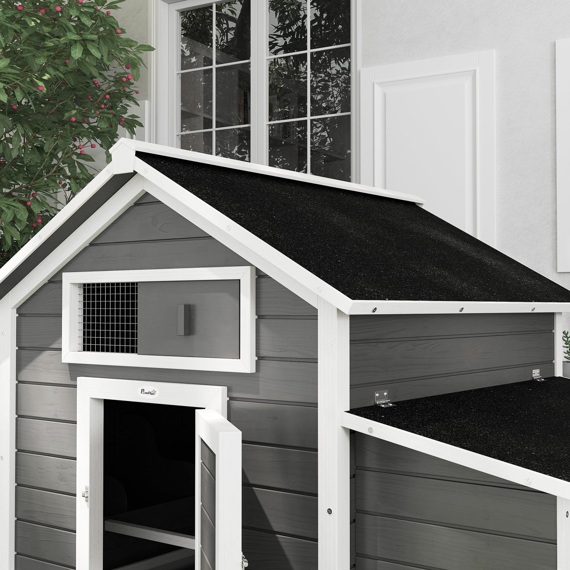 PawHut Chicken Coop, Wooden Outdoor Hen House with Nesting Box, Openable Waterproof Top, Pull-Out Tray, 150 x 100 x 97cm 
