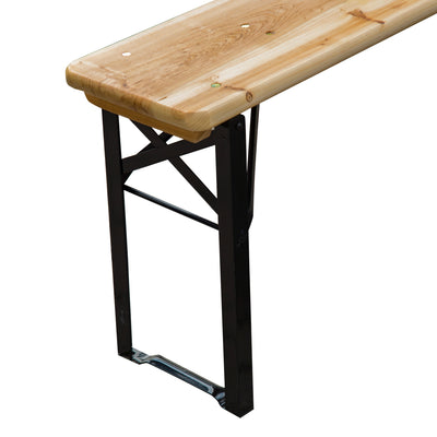 Outsunny Portable Folding Camping Picnic Trestle Beer Table and Bench Set Garden BBQ Chairs Stools Wooden Wood (120cm(L) x 25cm(W) x 46cm(H)) 