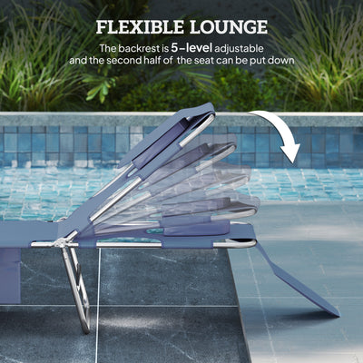 Outsunny 5-Position Adjustable Sun Loungers Set of 2 with Reading Hole and Side Pocket, Grey 