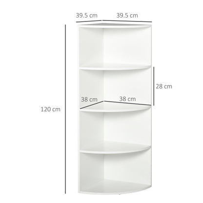HOMCOM 4-Tier Corner Open Shelf Bookcase Fan Bookshelf Plants Stand Wood Freestanding Unit, 40x40x120cm, White