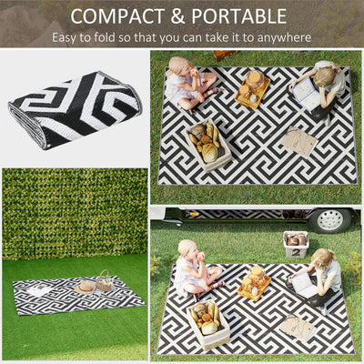 Outsunny 121 x 182 cm(4x6ft) Outdoor Rug Reversible Mat Plastic Straw Rug Portable RV Camping Mat for Garden Deck Picnic Indoor, Black & White 