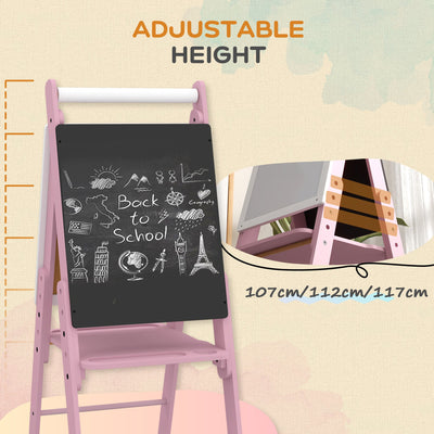 AIYAPLAY Three-In-One Easel for Kids, with Paper Roll, Adjustable Height - Pink 