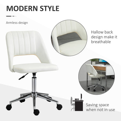 Vinsetto Armless Velvet-Feel Office Chair - Cream White 