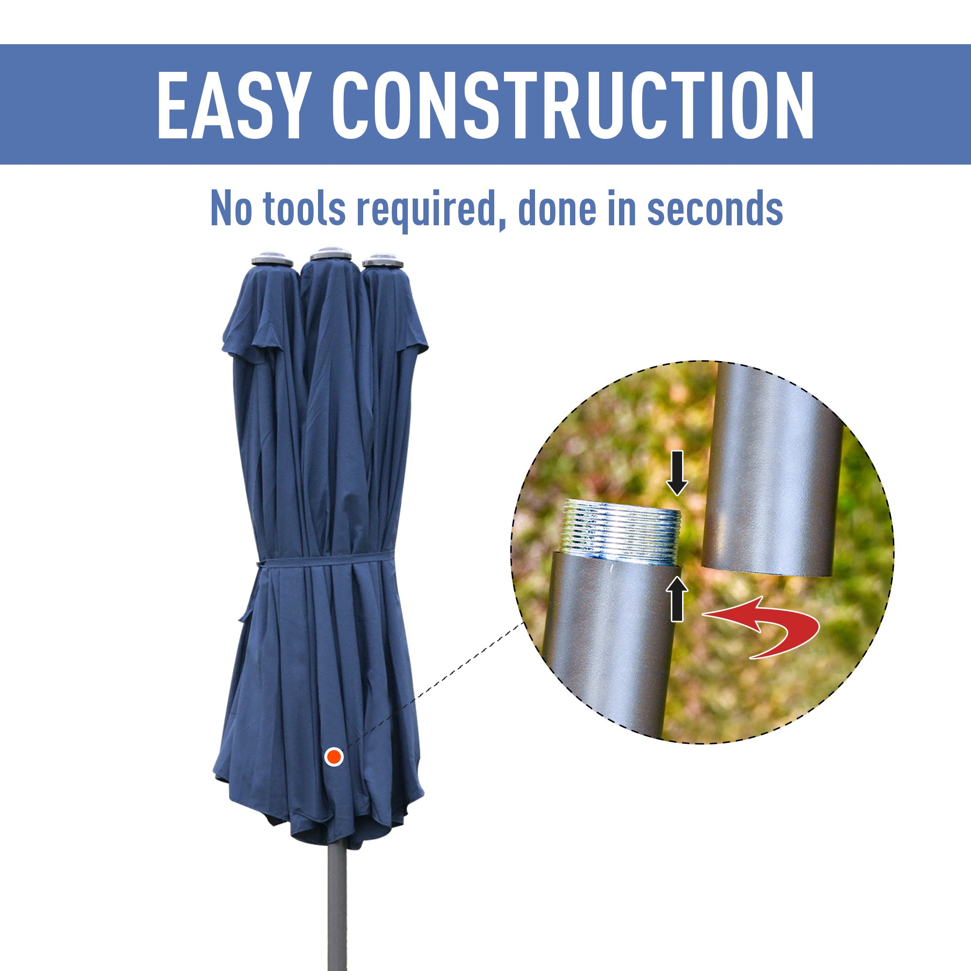 Outsunny 4.6M Sun Umbrella Canopy Double-sided Crank Sun Shade w/ Cross Base Dark Blue 