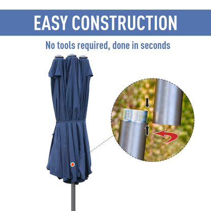 Outsunny 4.6M Sun Umbrella Canopy Double-sided Crank Sun Shade w/ Cross Base Dark Blue 