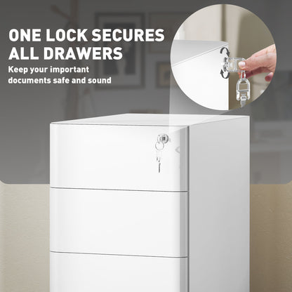 Vinsetto 3-Drawer Steel Filing Cabinet with Lock - White 