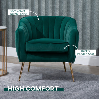 HOMCOM Velvet-Feel Shell Back Accent Chair - Green 