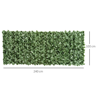 Outsunny 4-Piece Artificial Leaf Hedge Screen Privacy Fence Panel for Garden Outdoor Indoor Decor, Dark Green, 2.4M x 1M 