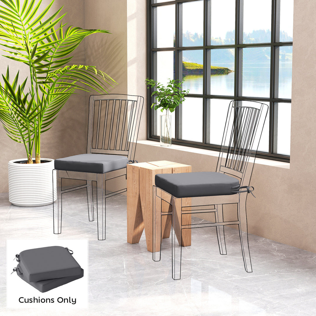 Outsunny Outdoor Chair Seat Cushions Set of 2, Garden Chair Cushions with 7cm Thick Foam & Ties, Dark Grey 