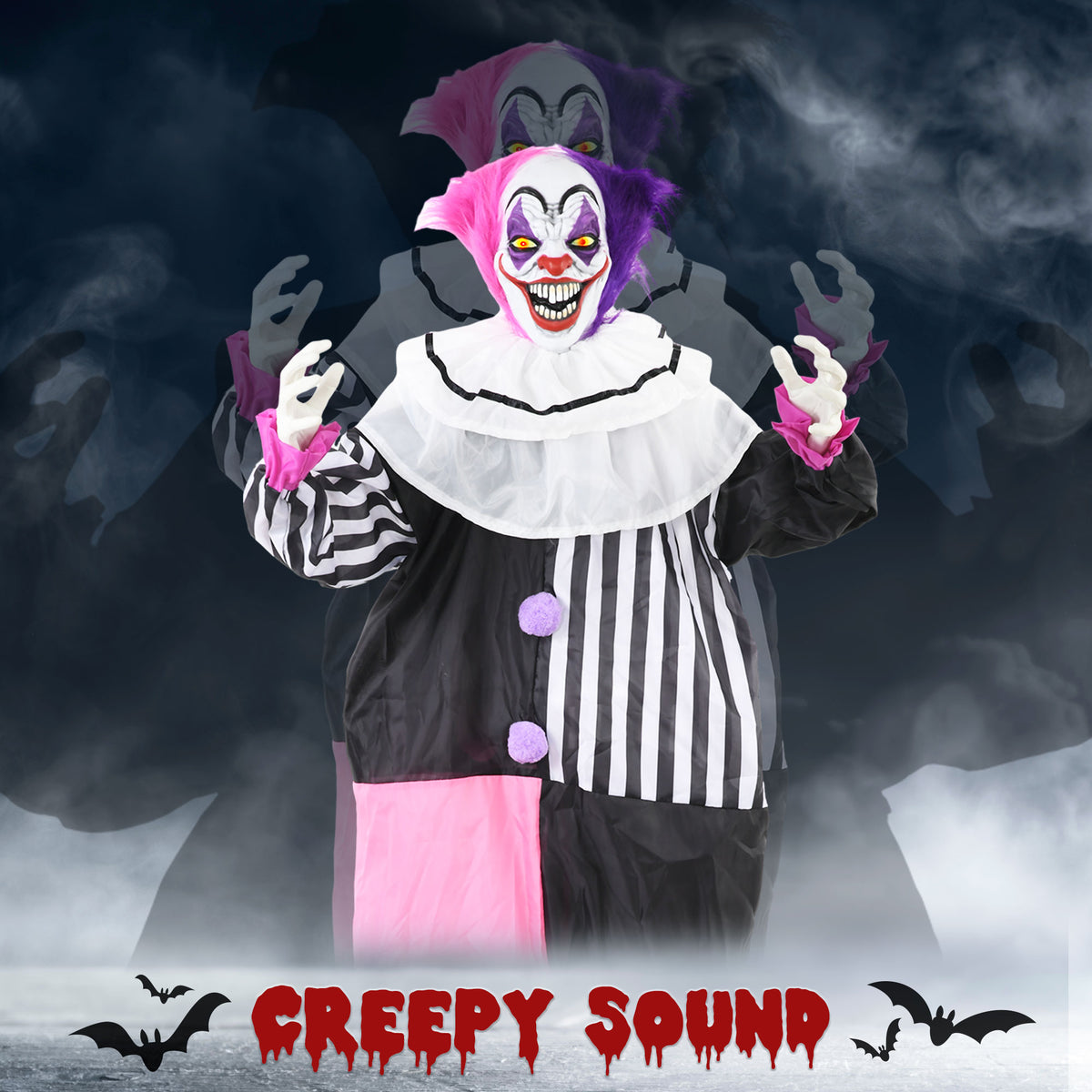 HOMCOM 5'6" Scary Laughing Clown Halloween Animatronic, with Glowing Eyes 