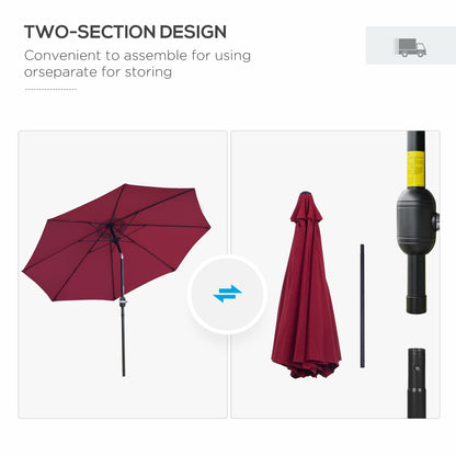 Outsunny 2.7M Garden Parasol Umbrella with Glass Fibre Ribs and Aluminium Frame, Tilting Sun Shade Shelter Canopy, Wine Red 