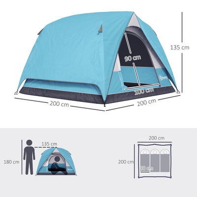 Outsunny 3-4 Person Camping Tent, Easy Set Up Waterproof Dome Tent with Sewn-in Groundsheet, Mesh Windows, Pocket and Hook for Camping, Hiking, Backpacking, Navy Blue and Light Blue 
