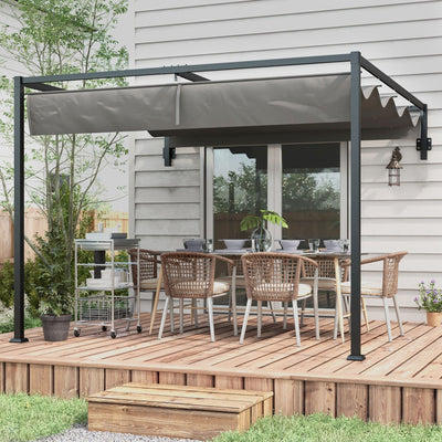 Outsunny 2 x 3(m) Lean To Steel Pergola, with Moving Fabric Canopy - Dark Grey 
