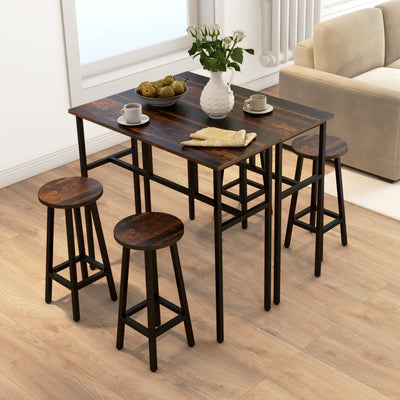 HOMCOM 6-Piece Bar Table Set, 2 Breakfast Tables with 4 Stools, Counter Height Dining Tables & Chairs for Kitchen, Living Room, Rustic Brown 