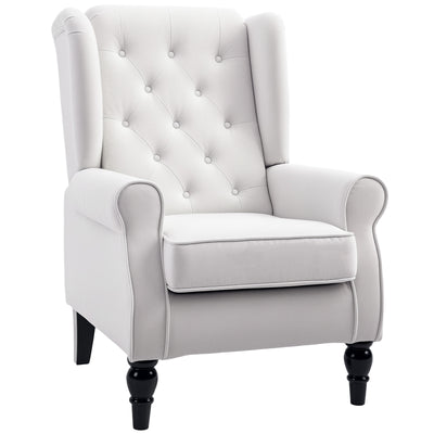 HOMCOM Wingback Accent Chair, Retro Upholstered Button Tufted Occasional Chair for Living Room and Bedroom, Cream White 