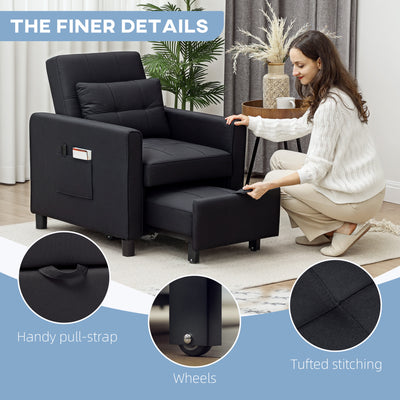 HOMCOM Linen-Look Single Chair Bed - Black 