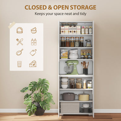 HOMCOM 180 cm Tall Kitchen Cupboard, Pantry Storage Cabinet with Soft Close Doors and Adjustable Shelves, High Gloss White 