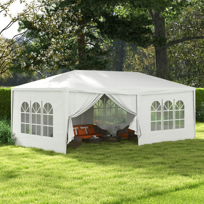 Outsunny 6 x 3 m Party Tent Wedding Gazebo Outdoor Waterproof PE Canopy Shade with 6 Removable Side Walls 