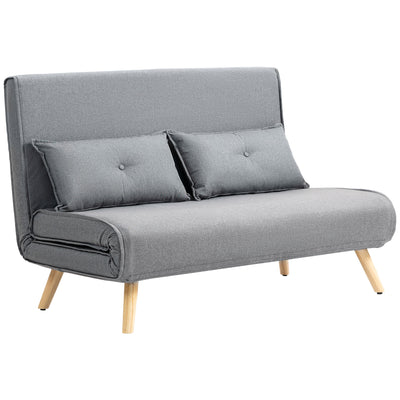 HOMCOM Two-Seater Linen-Look Sofa Bed - Grey 
