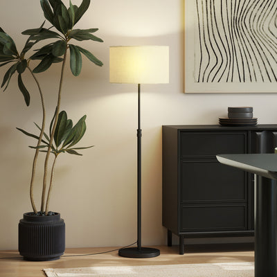 HOMCOM Floor Lamp with Remote, Height Adjustable Standing Lamp with Linen Shade, Dimmable with 3000K-6000K Adjustable Colour Temperatures, Foot Switch for Living Room Bedroom Office, Black