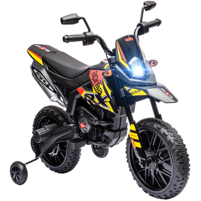 AIYAPLAY 12V Aprilia Licenced Kids Motorbike with Training Wheels, Spring Suspension, LED Light, USB, Music, Yellow 