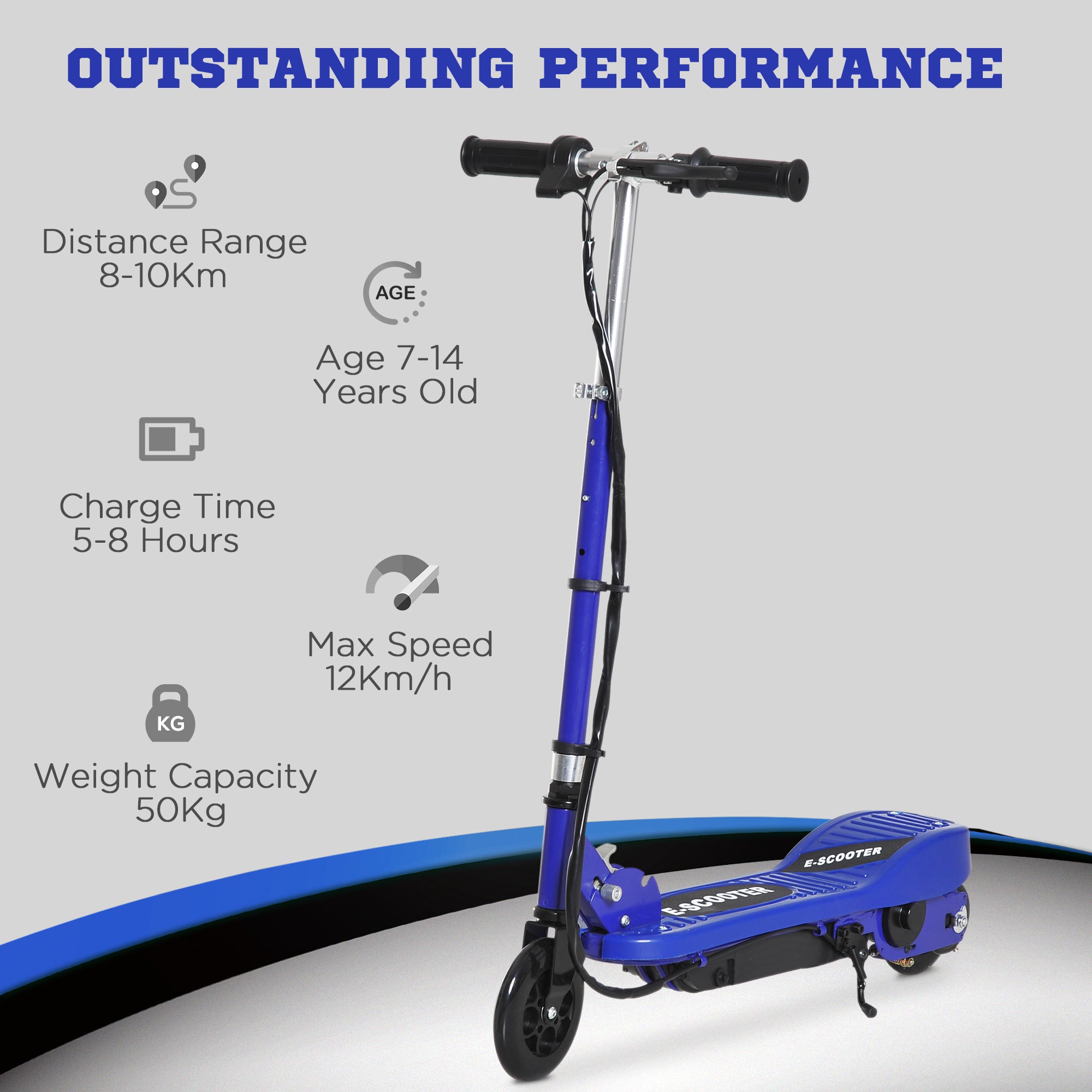 HOMCOM Folding Electric Kids Scooter Ride on Age 7-14, Blue/Black 