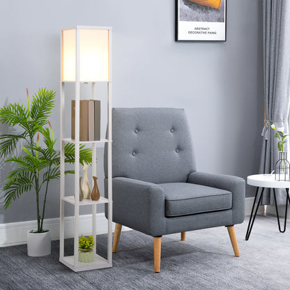 HOMCOM 3-Tier Floor Lamp, Floor Light with Storage Shelf, Reading Standing Lamp with Acrylic Shade for Living Room, Bedroom, Kitchen, Dining Room, Office, Dorm, 160cm, White 