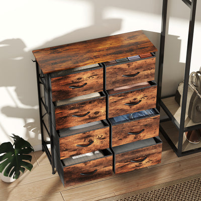 HOMCOM Chest of Eight Fabric Drawers - Rustic Brown 