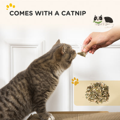 PawHut 2 in 1 TV Shape Cat Scratching Board House with Catnip, for Indoor Cats, Brown 