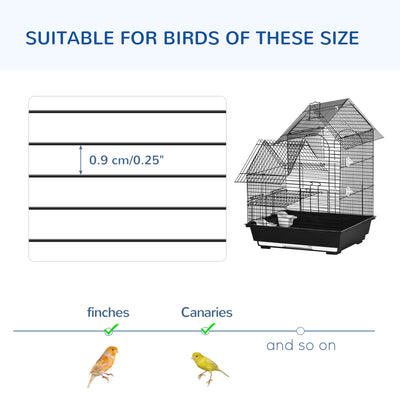 PawHut Metal Bird Cage for Finch, Canary w/ Food Containers, Swing Ring, Tray Handle, 39 x 33 x 47cm 