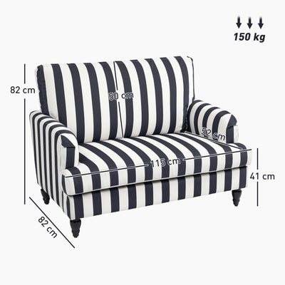 HOMCOM Modern Cuddle Chair, Velvet Single Sofa Armchair with Stripe, Turned Legs and Wide Seat, Upholstered Snuggle Chair for Living Room, Bedroom, Black and White 
