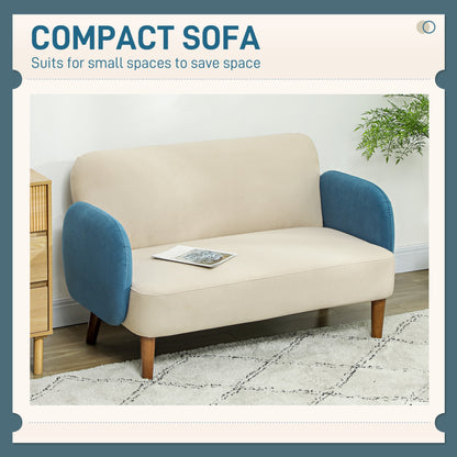 HOMCOM Two-Seater Velvet-Feel Mid Century Sofa - Cream/Blue 