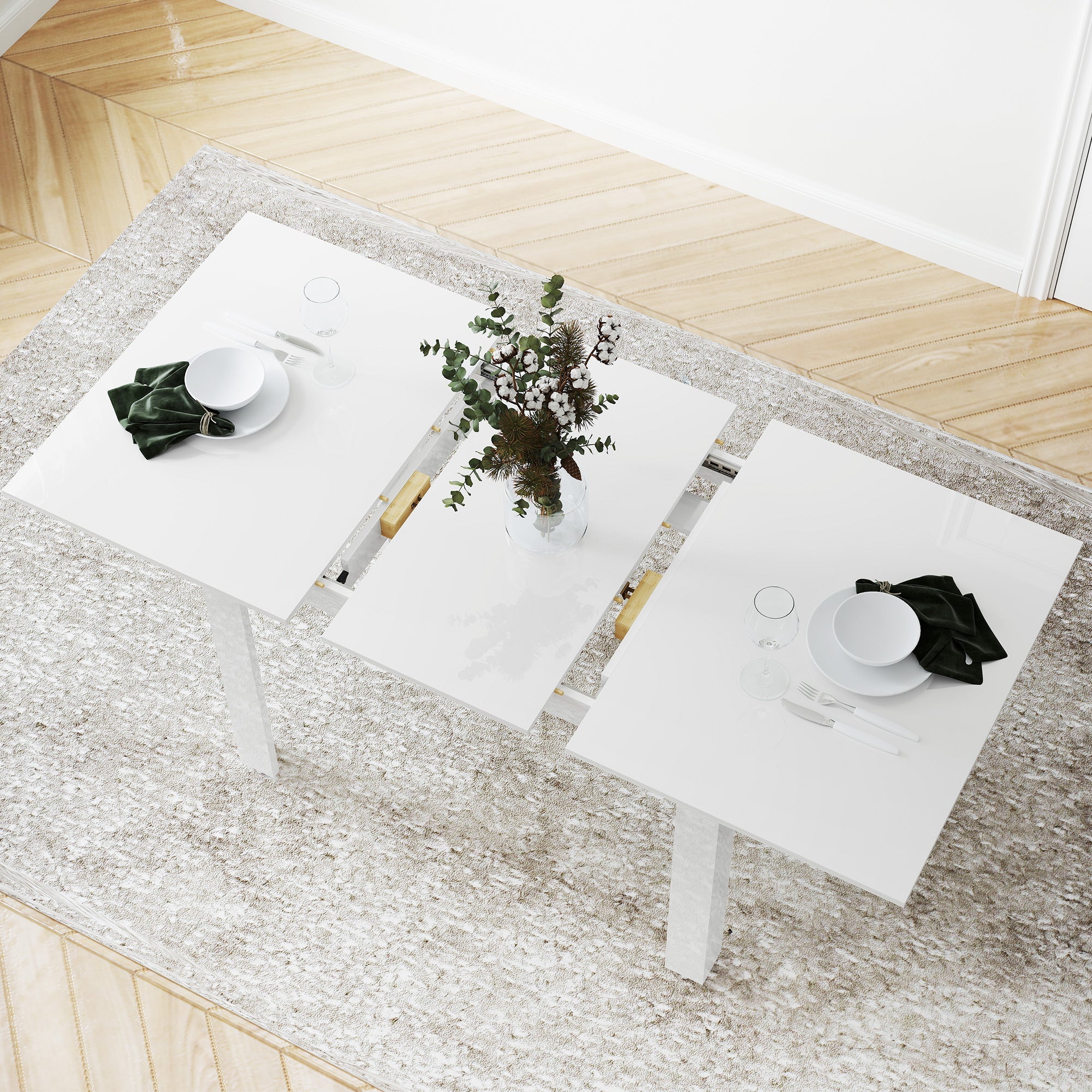 HOMCOM Extendable Dining Table, 120-160 x 70cm Rectangular Kitchen Table for Small Spaces, Seats 4-6 People, High Gloss White 