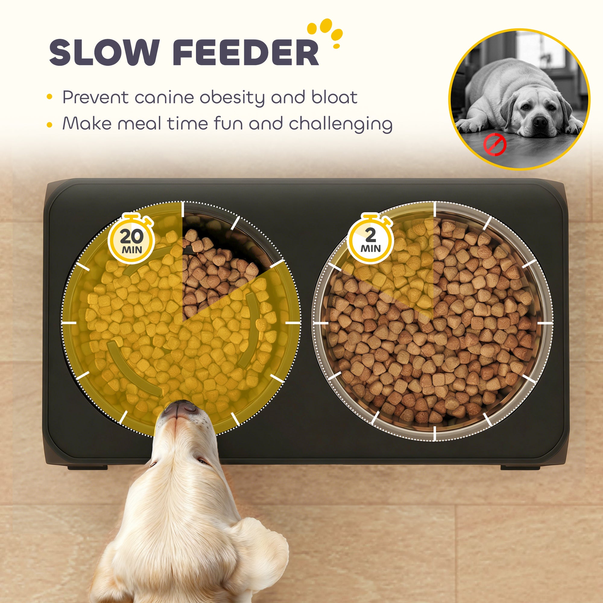 PawHut Raised Dog Bowl, Foldable Elevated Dog bowls with Slow Feeder, 4 Adjustable Heights, for Small Medium Large Breeds 