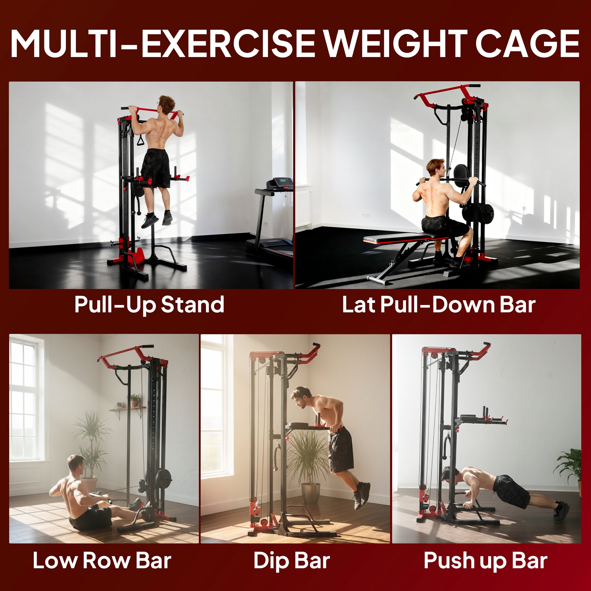 SPORTNOW Power Tower with Lat Pull Down Machine, Pull Up Bar, Dip Station, Adjustable Height Power Pack for Home Gym 