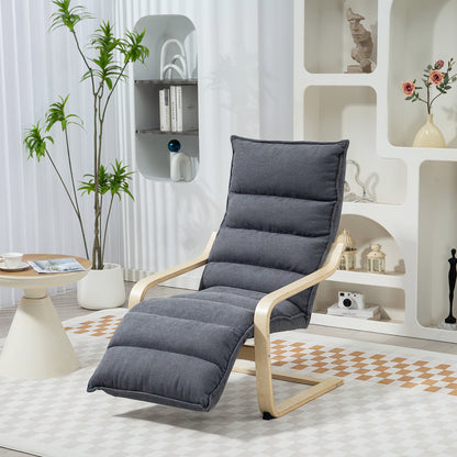 HOMCOM Curved Wooden Accent Chair, with Adjustable Footrest - Drak Grey 