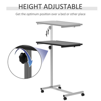 HOMCOM Height Adjustable Over Bed Table with Wheels, C Shaped Laptop Desk, Portable Hospital Bed Table for Living Room, Bedroom, Black 