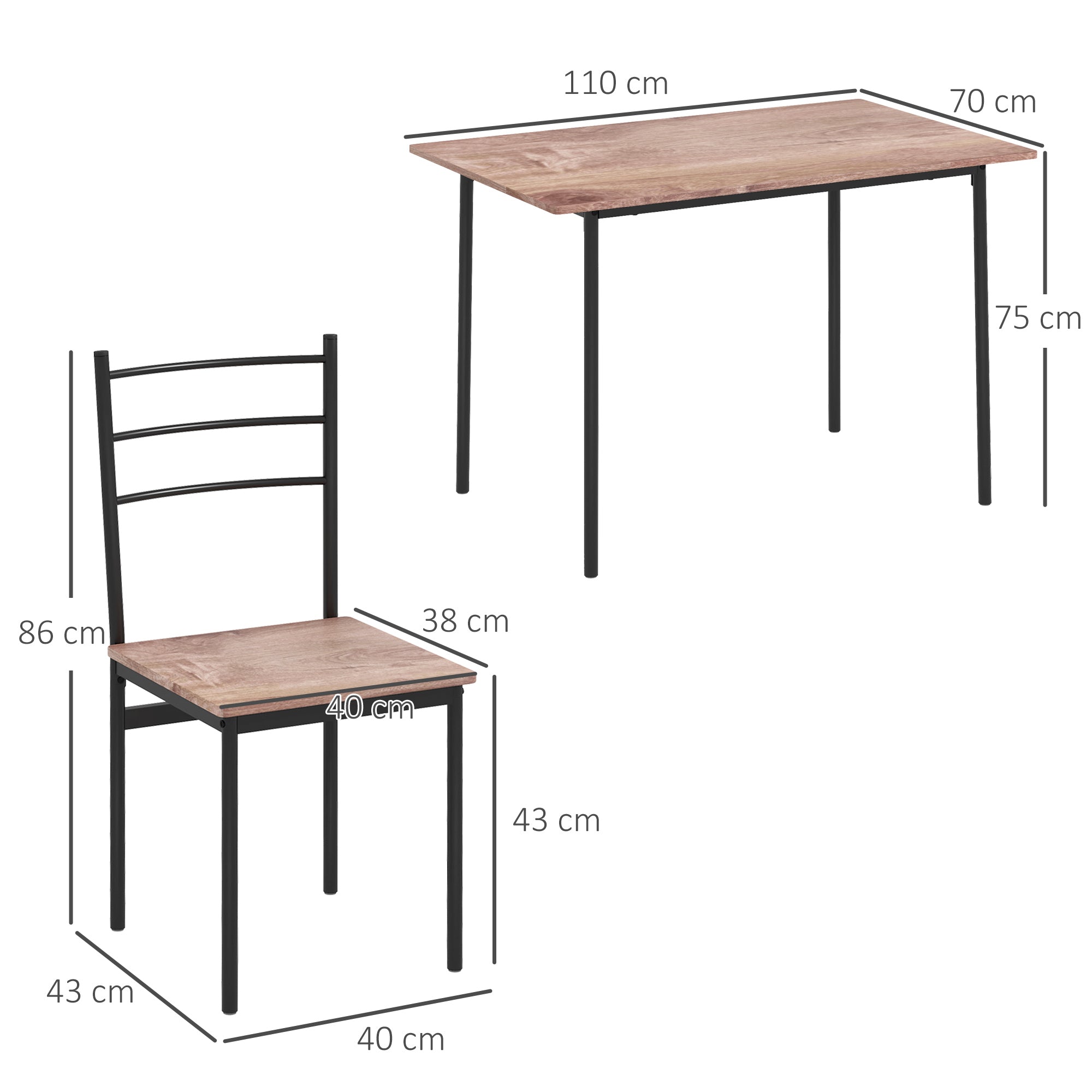HOMCOM 5 Piece Dining Table and Chairs Set, Dining Room Sets, Steel Frame Space Saving Table and 4 Chairs for Compact Kitchens, Black 