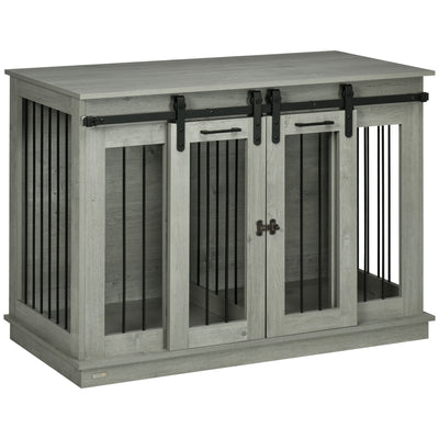 PawHut Dog Crate Furniture for Large Dogs, Double Dog Cage for Small Dogs, with Divider - Grey 