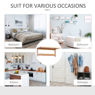 HOMCOM Wall Mounted Coat Clothes Hat Hanger 4 Hooks Rack Stand with Rail & Storage Shelf for Hallway Entryway Bedroom Bathroom 