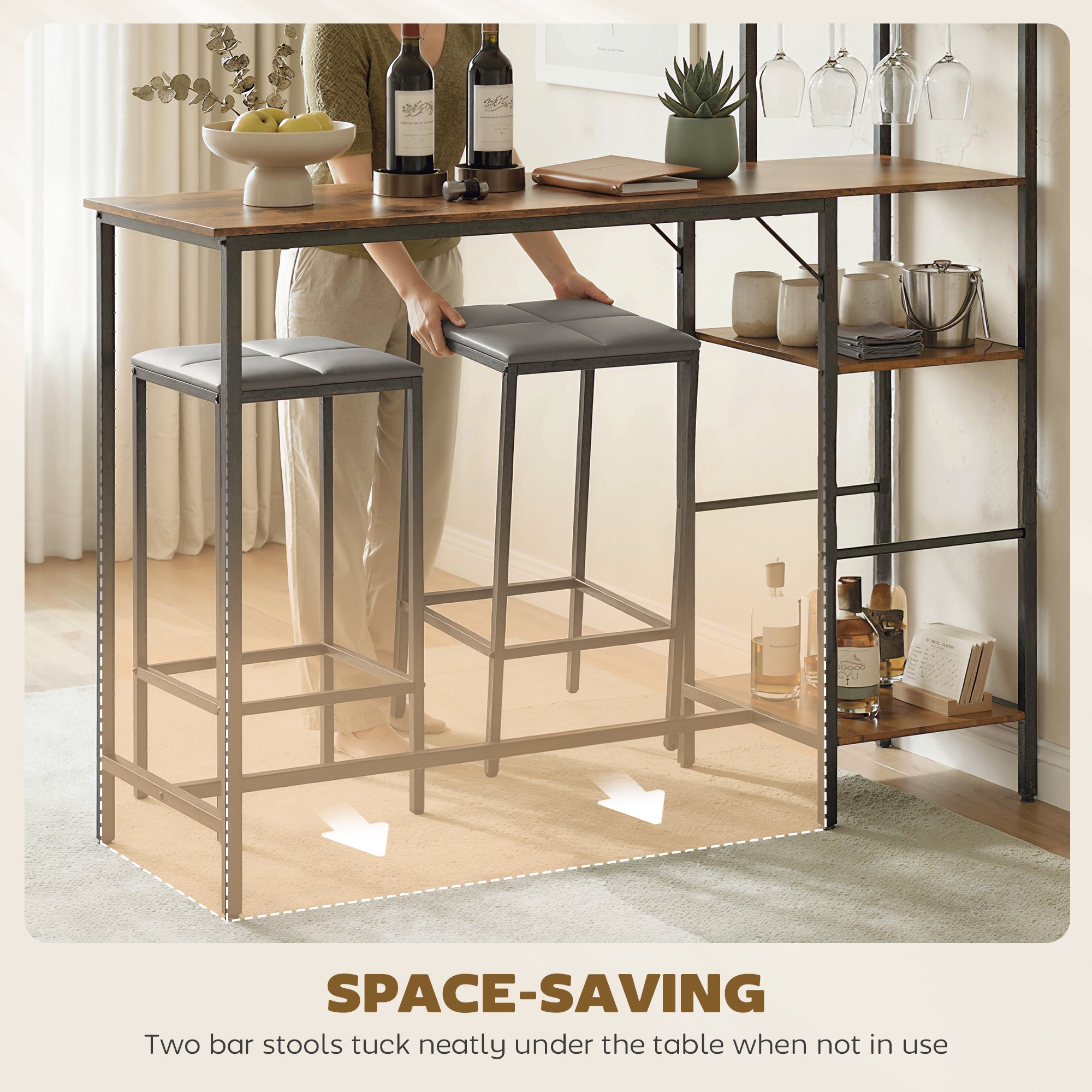 HOMCOM 3 Piece Breakfast Bar Table and Stools Set, Rustic Brown 