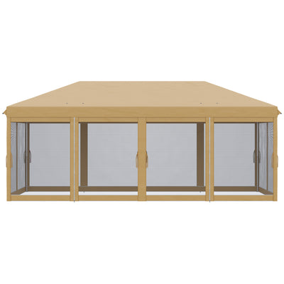 Outsunny 3 x 6m Pop Up Gazebo, Outdoor Canopy Shelter, Marquee Party Wedding Tent with 6 Mesh Walls and Carry Bag, Beige 