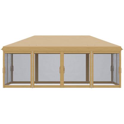 Outsunny 3 x 6m Pop Up Gazebo, Outdoor Canopy Shelter, Marquee Party Wedding Tent with 6 Mesh Walls and Carry Bag, Beige