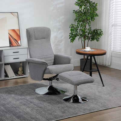 HOMCOM Swivel Recliner Chair with Footstool, Velvet Recliner Armchair with Ottoman, Steel Base, Upholstered Reclining Chair for Living Room, Bedroom, Office, Grey 